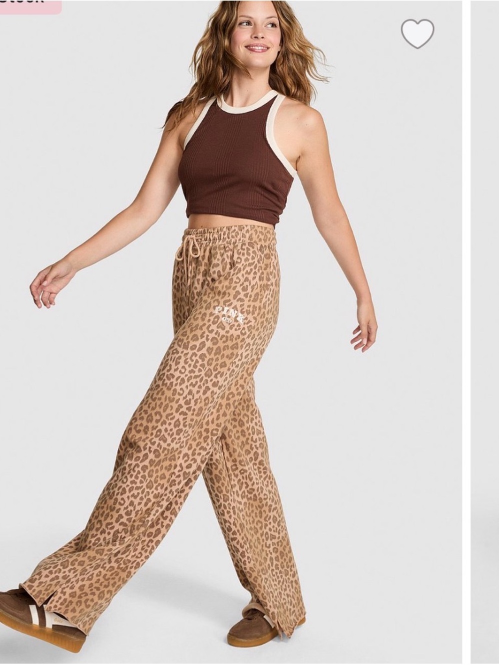 PINK Victoria's Secret Tan Leopard Wide-Leg Lounge Pants